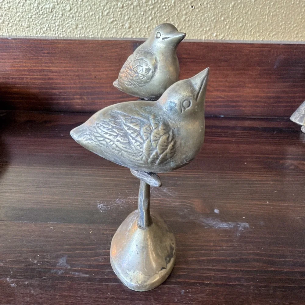 Vintage Mid-Century Solid Brass Birds on a Branch Sculpture. 6